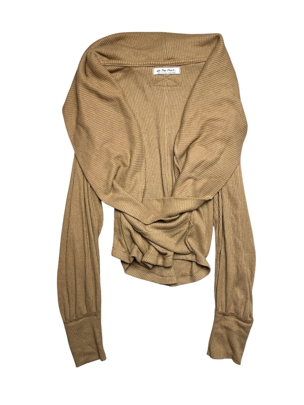 We The Free Free People Camel Wrap Ribbed Long Sleeve Top Large
